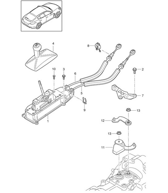Diagram 701-000 Porsche 997 MKII Carrera C2 3.6L 2009-12 Hand Lever System, Pedal Cluster 
