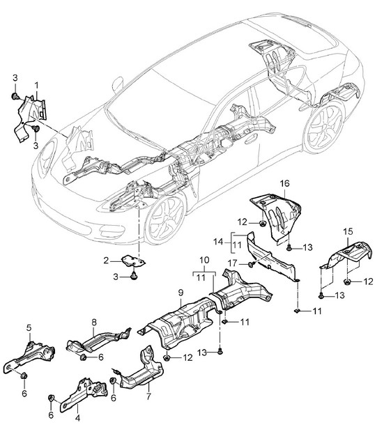 Garnitures / Protection thermique / Bas de caisse Panamera 970 (G1) 2010-16
