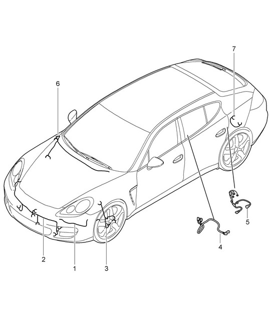Kabelbomen / bumper / bagageruimte VOOR / motorkap / antiblokkeerremsysteem. -abs- / remblokslijtage-indicatie / Vooras / Slotcontrole / PDCC / Achteras Panamera 970 (G1) 2010-16