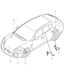 Kabelbäume / Stoßfänger / Kofferraum VORNE / Motorhaube / Antiblockiersystem -ABS- / Bremsbelagverschleißanzeige / Vorderachse / Sperrenkontrolle / PDCC / Hinterachse Panamera 970 (G1) 2010-16