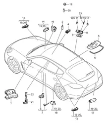 Innenleuchten / Kofferraumleuchte / Türwarnleuchte / Fußraumleuchte / Beleuchtung / Außenspiegel Panamera 970 (G1) 2010-16