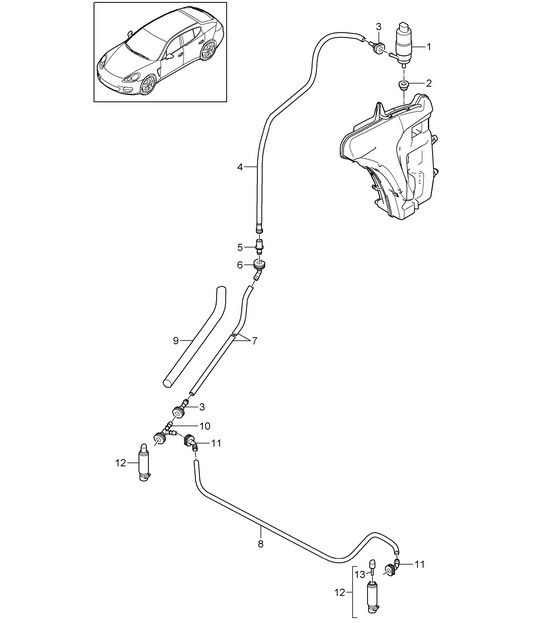 Headlight washer system (PR:288) Panamera 970 (G1) 2010-16