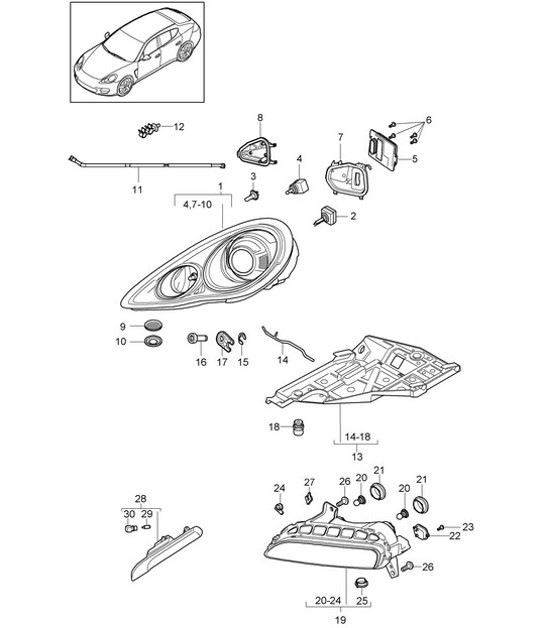Diagram 905-001 Porsche 997 MKII Carrera C4 3.6L 2009-12 Electrical equipment