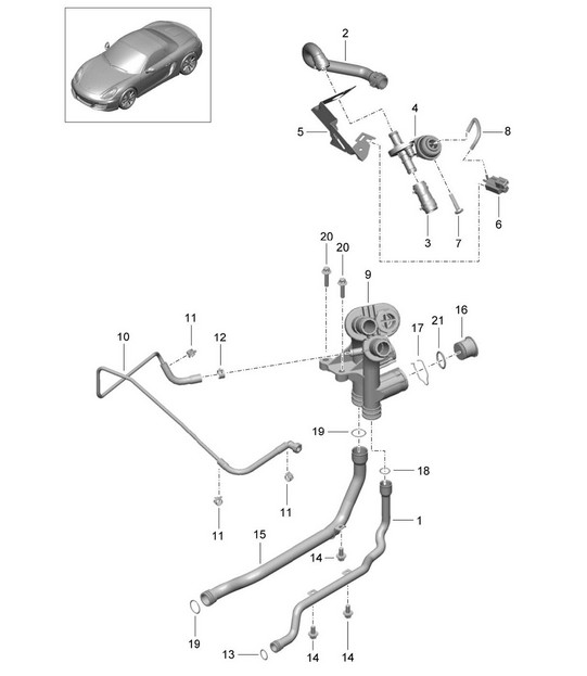 Anschluss / Wasserleitung / Steuerung / Wasserkühlung 981 Boxster / Boxster S 2012-16