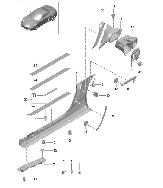 Garniture de longeron et Ventilation / Compartiment moteur 981 Boxster / Boxster S 2012-16