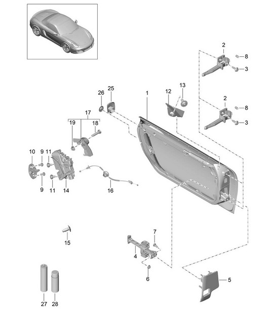 Coquille de porte / Pièces de montage / Serrure de porte 981 Boxster / Boxster S 2012-16