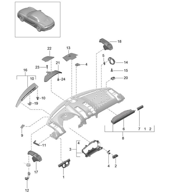 Accessories / Instrument panel trim / Upper part 981 Boxster / Boxster S 2012-16
