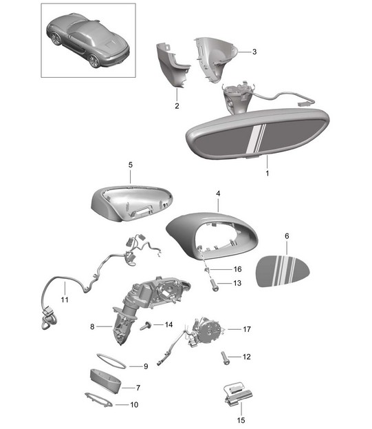 Rétroviseur intérieur / Rétroviseur extérieur 981 Boxser / Boxster S 2012-16