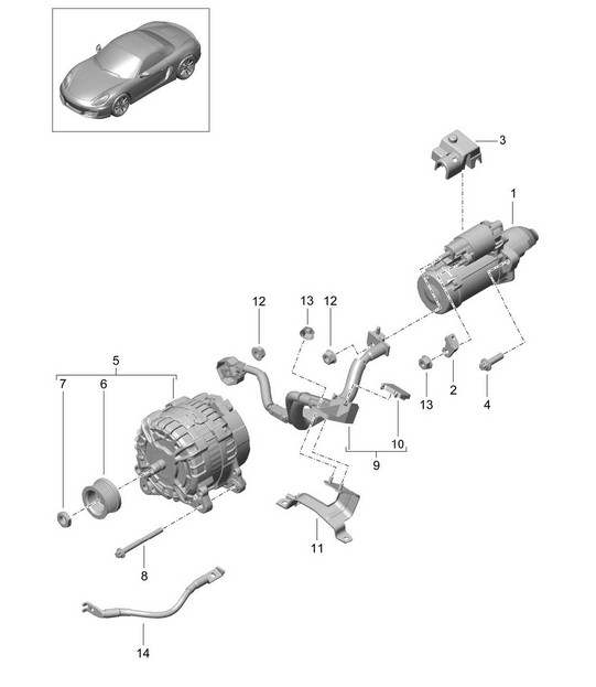 Démarreur / Alternateur / Câble de masse 981 Boxster / Boxster S 2012-16