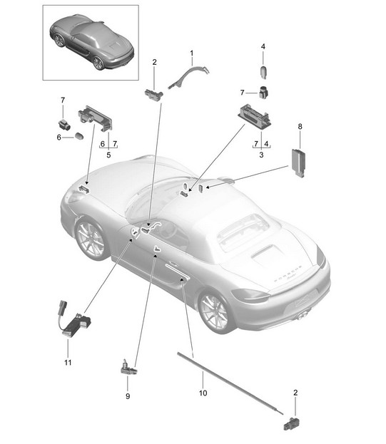 Innenbeleuchtung / Türwarnleuchte / Fußraumleuchte / Gepäckraumleuchte / Handschuhfachleuchte / Licht / Außenspiegel 981 Boxster / Boxster S 2012-16