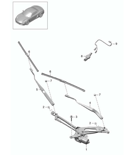 Ruitenwissersysteem, compl<BR> Regensensor 981 Boxster / Boxster S 2012-16