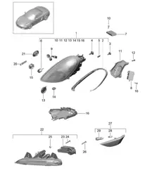 Phares / avec : Feu de virage dynamique / Phare supplémentaire / Clignotant / Feu de position latéral / Répétiteur de clignotant (PR:603 620) 981 Boxster / Boxster S 2012-16