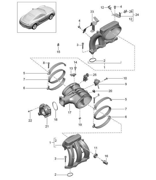Ansaugluftverteiler / Drosselklappenadapter 981C Cayman / Cayman S 2014-16