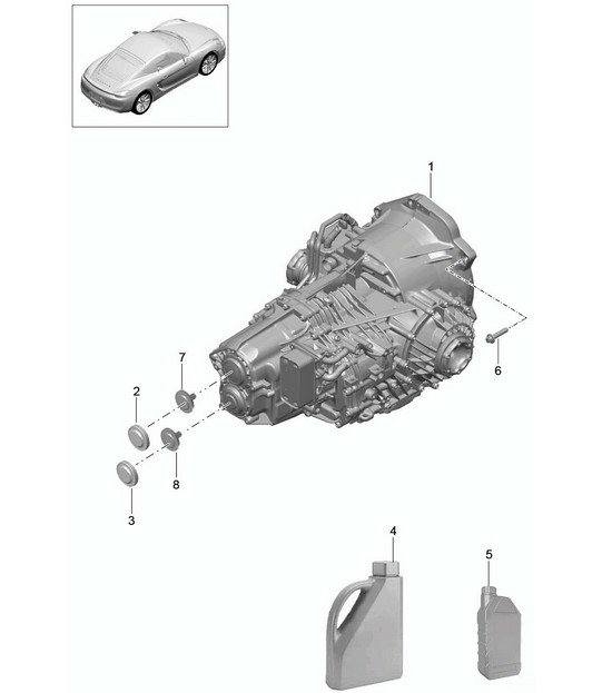 - PDK - Caja de cambios / Transmisión de repuesto (Modelo: CG205,CG225) 981C Cayman / Cayman S 2014-16