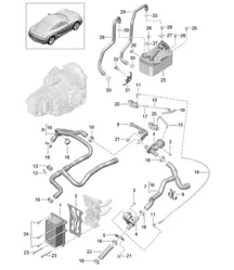 - PDK - Getriebe / Wärmetauscher / Ölleitung / Wasserleitung (Modell: CG205, CG225) 981C Cayman / Cayman S 2014-16