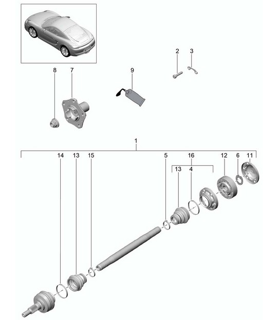 Albero motore/mozzo ruota 981C Cayman/Cayman S 2014-16