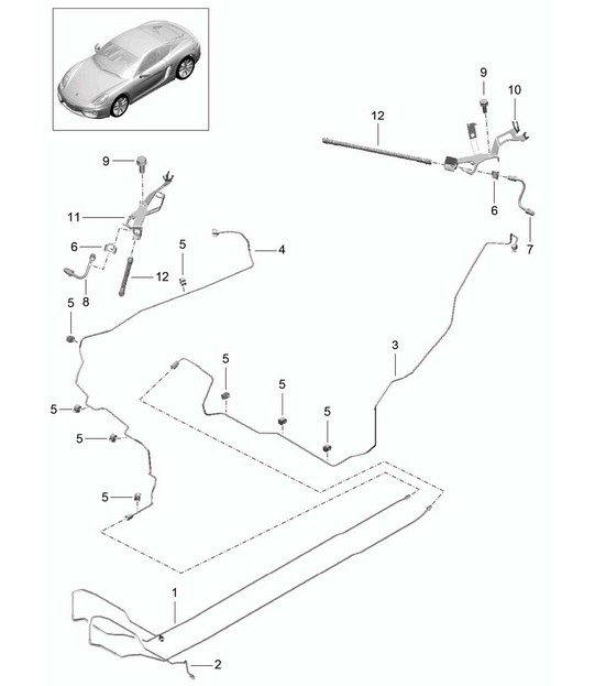 Remleidingen / Bodemplaat - midden achter - 981C Cayman / Cayman S 2014-16