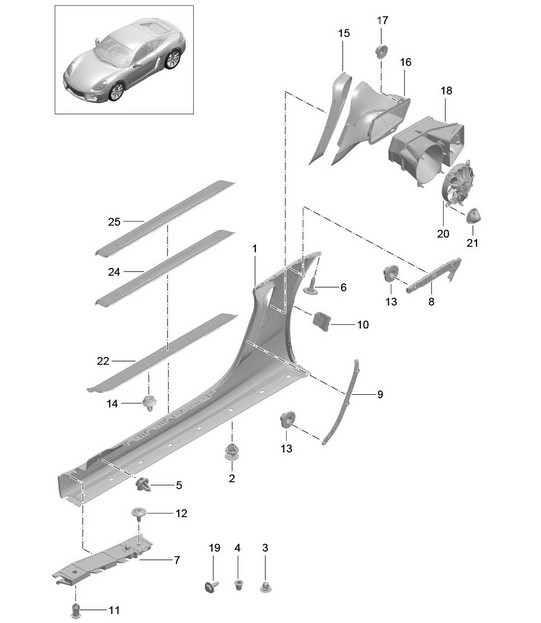 Garniture de longeron et ventilation / Compartiment moteur 981C Cayman / Cayman S 2014-16