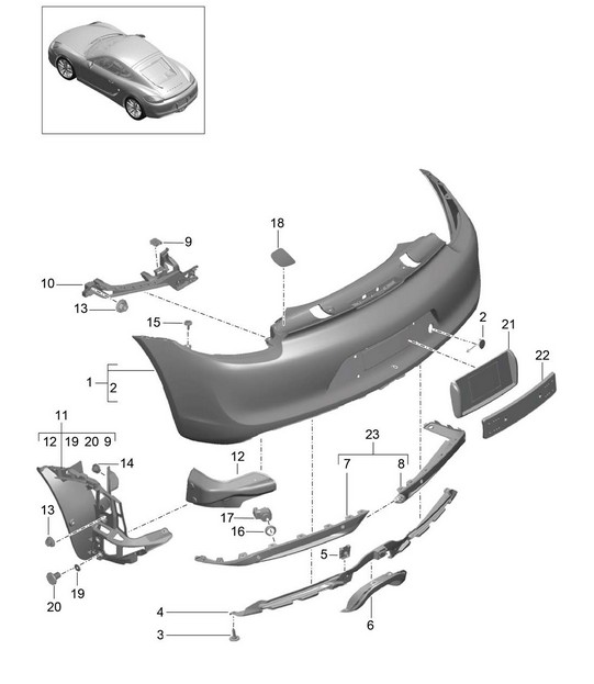 Rear bumper (PR:-XAT,-011) 981C Cayman / Cayman S 2014-16