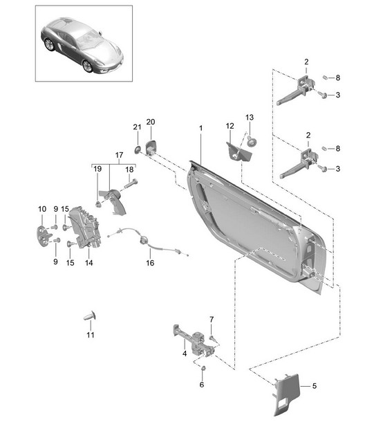 Coque de porte / Pièces de montage / Serrure de porte 981C Cayman / Cayman S 2014-16