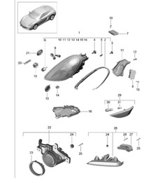 Scheinwerfer mit: Dynamisches Kurvenlicht / Zusatzscheinwerfer / Blinker / Seitenmarkierungsleuchte / Blinker-Repeater (PR:603.620) 981C Casyman / Cayman S 2014-16