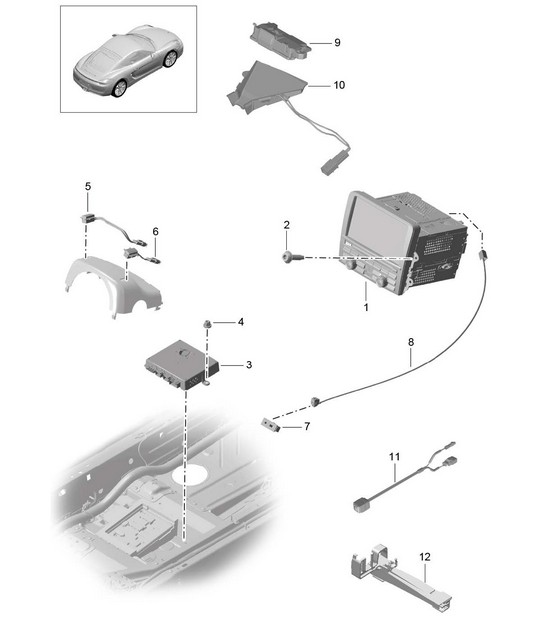 Panneau de commande / Système de navigation / Unité radio / Unité récepteur pour / Réception TV / microphone 981C Cayman / Cayman 2014-16