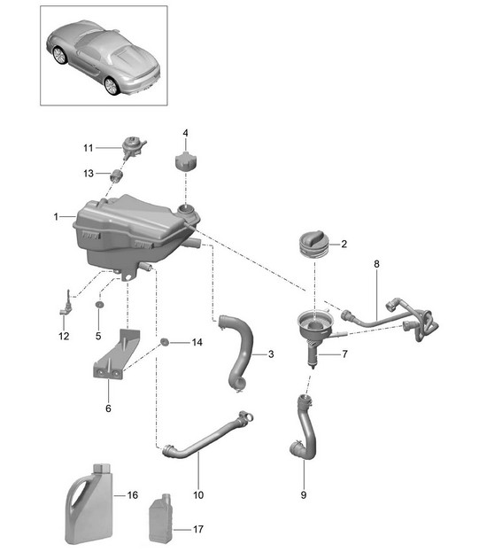Wasserkühlung / Wasserbehälter / Öleinlass 981.SP Boxster Spyder 2016