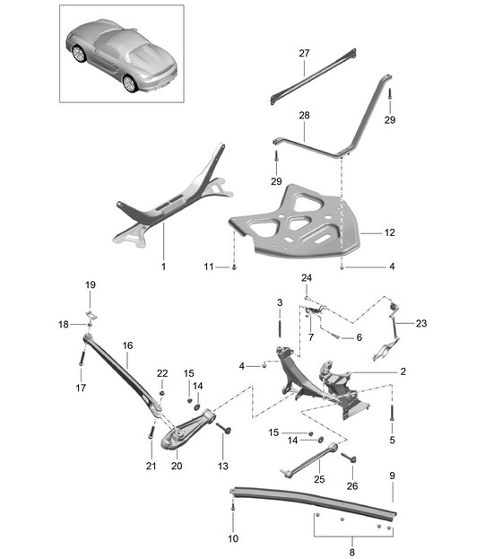 Rear axle / Side part / Carrier / Guide  981.SP Boxster Spyder 2016