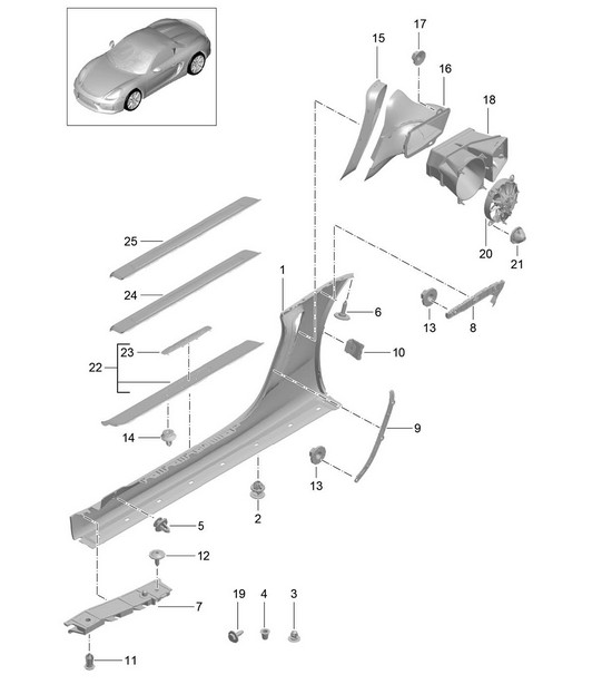 Garniture de longeron et Ventilation / Compartiment moteur 981.SP Boxster Spyder 2016