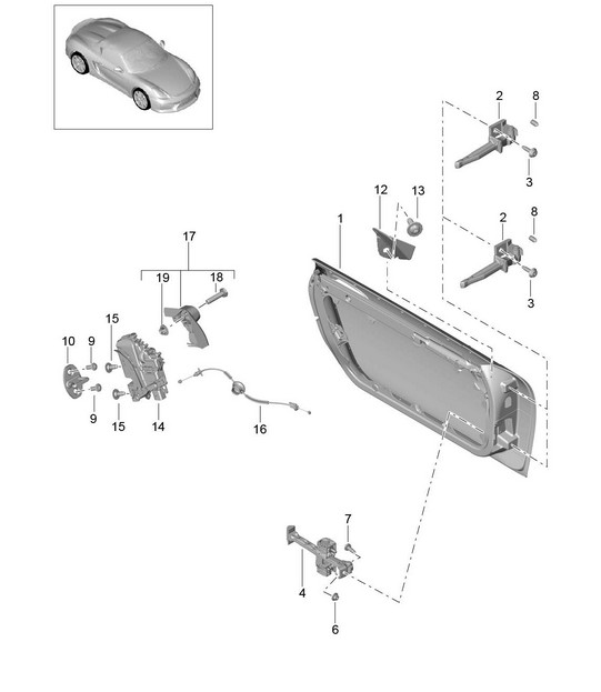 Coquille de porte / Pièces d'installation / Serrure de porte 981.SP Boxster Spyder 2016
