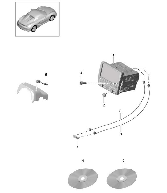 Panneau de commande / Système de navigation / Unité radio / Partie réception / TV / microphone 981.SP Boxster Spyder 2016