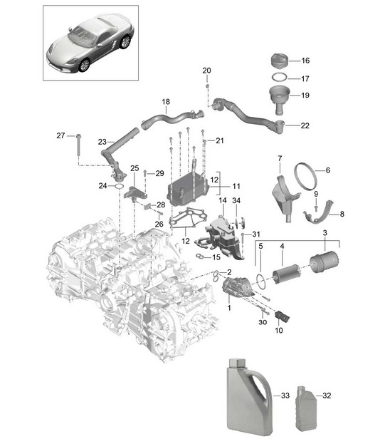 Lubrification moteur / Filtre à huile / Entrée d'huile / échangeur thermique 718 (982) Boxster 2017>>