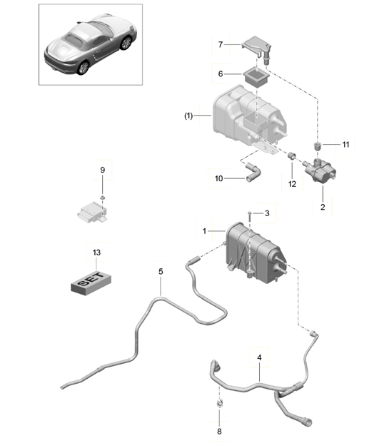 Diagram 201-020 Porsche 95B.1 Macan GTS Petrol 3.0L V6 360Bhp 2014-18 Fuel System, Exhaust System