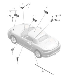 Interior lights / Door warning light / Footwell light / Luggage compartment lamp / Glove box light / Light / Exterior mirror 718 (982) Boxster 2017>>