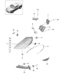 Phares / Phare supplémentaire / Clignotant / Feu de position latéral / Répétiteur de clignotant (PR:601.800) 718 (982) Boxster 2017>>