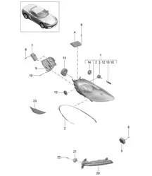 Phares / Phare supplémentaire / Clignotant / Feu de position latéral / Répétiteur de clignotant (PR:602) 718 (982) Boxster 2017>>