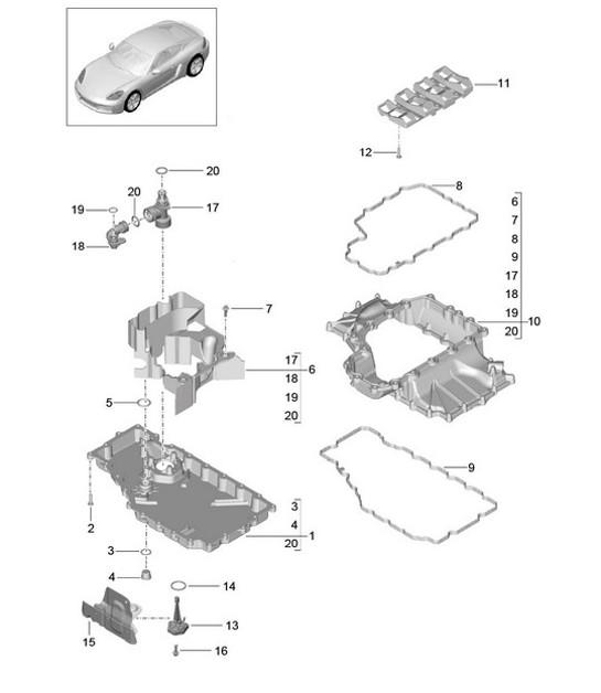 Diagram 104-002 Porsche Cayman T 718 2.0L PDK（300 马力） 引擎