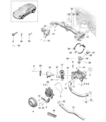 Système de refroidissement / Pompe à liquide de refroidissement / Boîtier de thermostat / Support de montage 718C (982C) Cayman 2017>>