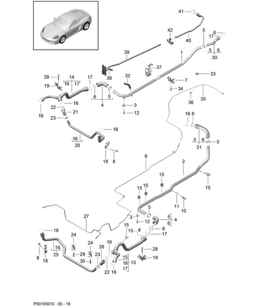 Refroidissement par eau / Pipe liquide de refroidissement / Conduite de reniflard 718C (982C) Cayman 2017>>