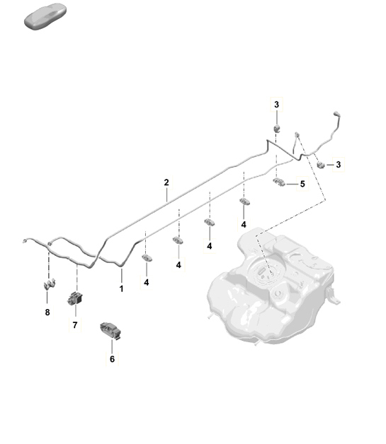 Diagram 201-010 Porsche 955 Cayenne 3.2L V6 2003-06 Fuel System, Exhaust System