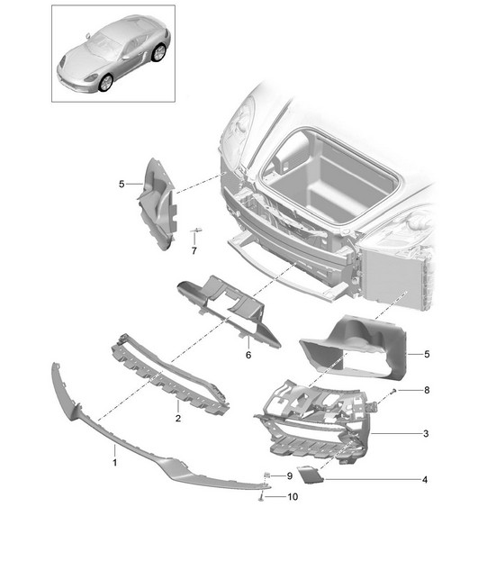 Luchtgeleider voorbumper - Sport Design pakket en GTS (PR:XAN,XAT, 011) - 718C (982C) Cayman 2017>>