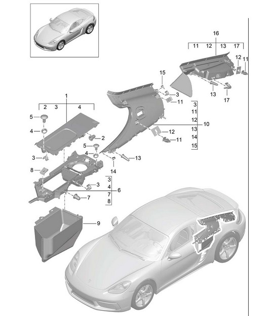Verkleidungen / Motorraum - SEITLICH, HINTEN - 718C (982C) Cayman 2017>>