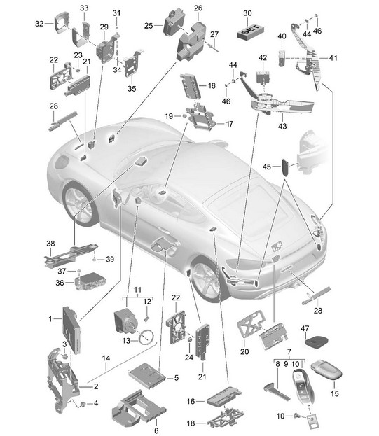 Unités de commande / Électronique / Avant / Arrière / Émetteur portatif / Contacteur d'allumage/démarreur / Antenne / Ouvre-porte de garage / Capteur / Surveillance intérieure 718C (982C) Cayman 2017>>