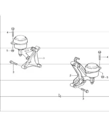 tiptronic: transmissieophanging, schroefdraadverbinding, motor voor 986 Boxster A86.00 1997-99, 986 Boxster A86.05 2000-04 en 986 Boxster S A86.20 2000-04