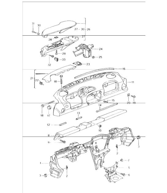 dashboard trim with retaining frame 986 Boxster 1997-04