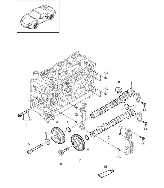 Nokkenas / hydraulische stoter / nokkenasversteller (model: A120,A121) 987.2 Boxster / Boxster S 2009-12