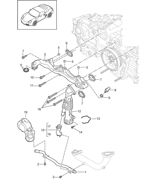 Supporto di montaggio / Tubo dell'acqua (Modello: A120,A121) 987.2 Boxster / Boxster S 2009-12