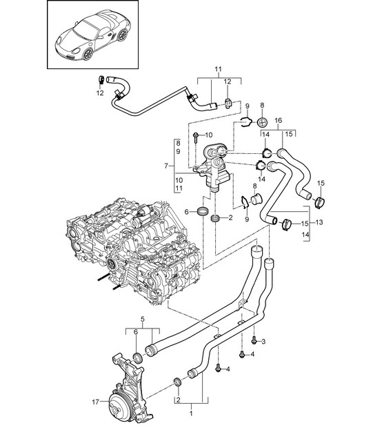 Collegamento / Tubo acqua (Modello: A120,A121) 987.2 Boxster / Boxster S 2009-12
