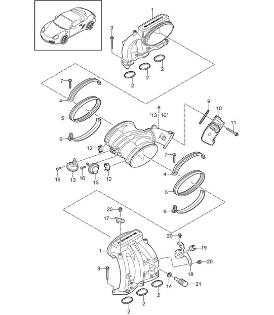 Ansaugluftverteiler / Drosselklappenadapter (Modell: A120, A121) 987.2 Boxster / Boxster S 2009-12