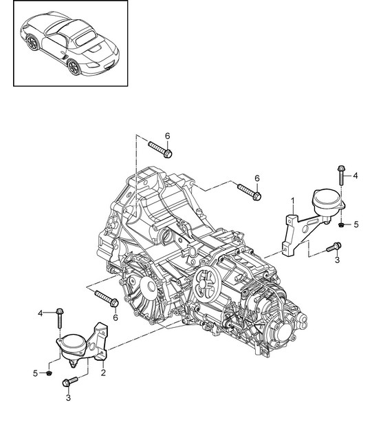 Handgeschakelde versnellingsbak / Transmissie-ophanging / Schroefdraadverbinding / Motor (Model: A120,A121+ PR:480) 987.2 Boxster / Boxster S 2009-12